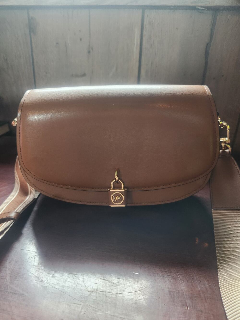Michael Kors Mila Medium EW Sling Messenger Bag Luggage Leather NWT